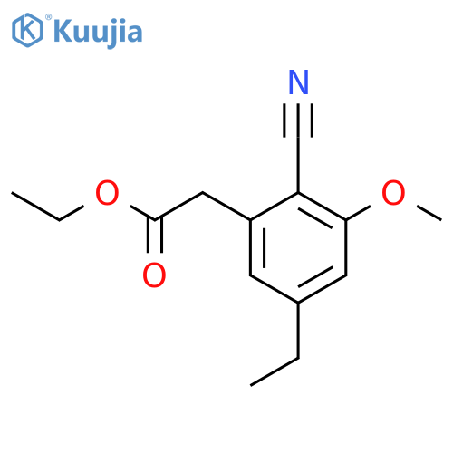 Ethyl 2-cyano-5-ethyl-3-methoxyphenylacetate structure