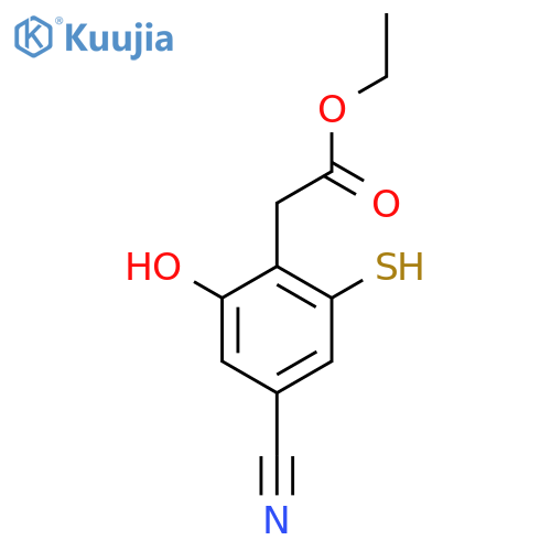 Ethyl 4-cyano-2-hydroxy-6-mercaptophenylacetate structure