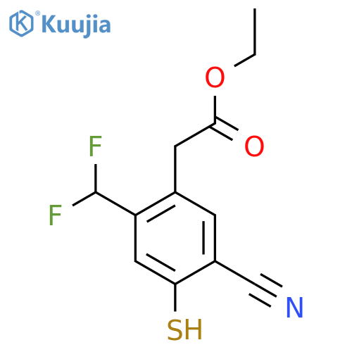 Ethyl 5-cyano-2-difluoromethyl-4-mercaptophenylacetate structure