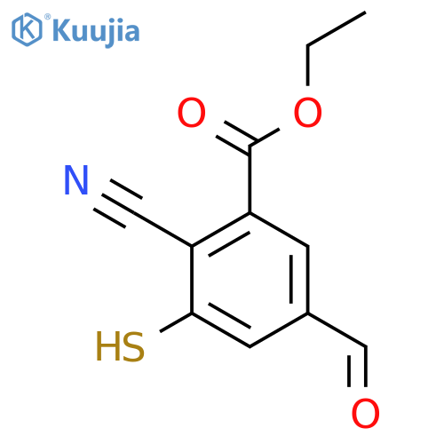 Ethyl 2-cyano-5-formyl-3-mercaptobenzoate structure