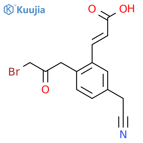 2-(3-Bromo-2-oxopropyl)-5-(cyanomethyl)cinnamic acid structure