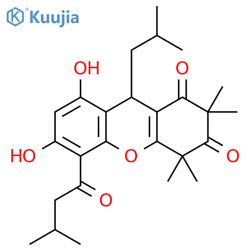 1H-Xanthene-1,3(2H)-dione, 4,9-dihydro-6,8-dihydroxy-2,2,4,4-tetramethyl-5-(3-methyl-1-oxobutyl)-9-(2-methylpropyl)- structure