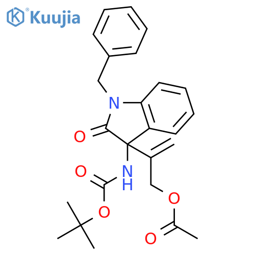 Carbamic acid, N-[(3S)-3-[1-[(acetyloxy)methyl]ethenyl]-2,3-dihydro-2-oxo-1-(phenylmethyl)-1H-indol-3-yl]-, 1,1-dimethylethyl ester structure