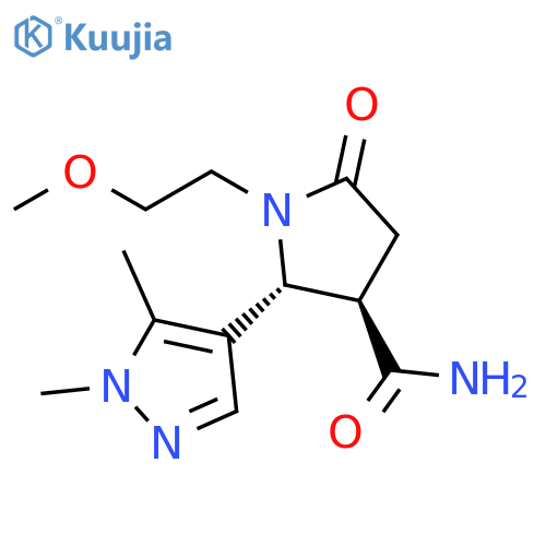 3-Pyrrolidinecarboxamide, 2-(1,5-dimethyl-1H-pyrazol-4-yl)-1-(2-methoxyethyl)-5-oxo-, (2R,3R)-rel- structure