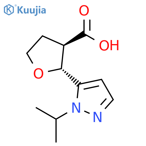 rac-(2R,3R)-2-[1-(propan-2-yl)-1H-pyrazol-5-yl]oxolane-3-carboxylic acid, trans structure