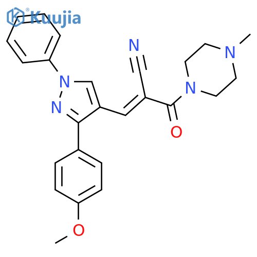 3-[3-(4-methoxyphenyl)-1-phenyl-1H-pyrazol-4-yl]-2-(4-methylpiperazine-1-carbonyl)prop-2-enenitrile structure