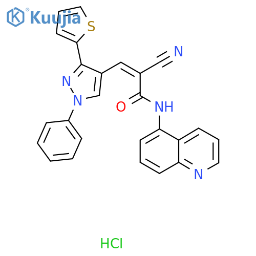 2-cyano-3-[1-phenyl-3-(thiophen-2-yl)-1H-pyrazol-4-yl]-N-(quinolin-5-yl)prop-2-enamide hydrochloride structure