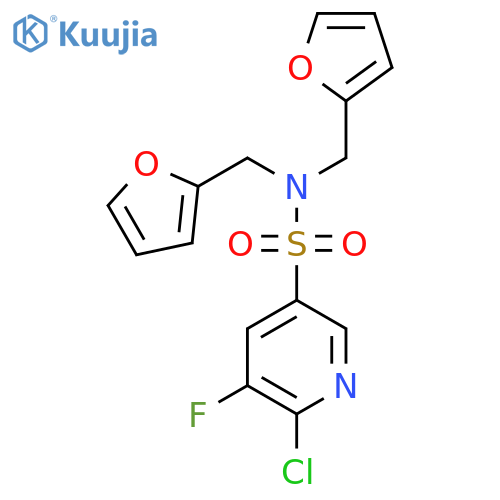 6-chloro-5-fluoro-N,N-bis[(furan-2-yl)methyl]pyridine-3-sulfonamide structure