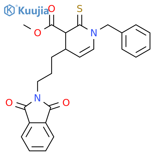 3-Pyridinecarboxylic acid, 4-[3-(1,3-dihydro-1,3-dioxo-2H-isoindol-2-yl)propyl]-1,2,3,4-tetrahydro-1-(phenylmethyl)-2-thioxo-, methyl ester, (3R,4R)- structure