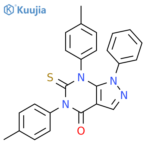 4H-Pyrazolo[3,4-d]pyrimidin-4-one,1,5,6,7-tetrahydro-5,7-bis(4-methylphenyl)-1-phenyl-6-thioxo- structure