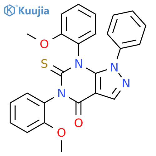 4H-Pyrazolo[3,4-d]pyrimidin-4-one,1,5,6,7-tetrahydro-5,7-bis(2-methoxyphenyl)-1-phenyl-6-thioxo- structure
