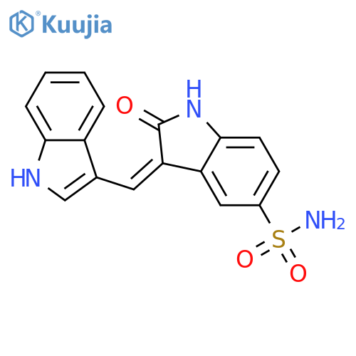 2,3-Dihydro-3-(1H-indol-3-ylmethylene)-2-oxo-1H-indole-5-sulfonamide structure