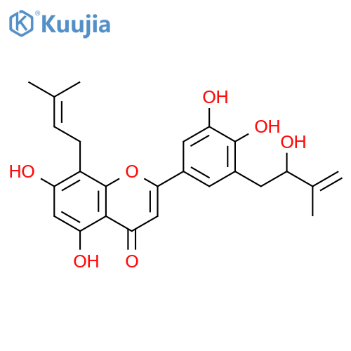 4H-1-Benzopyran-4-one, 2-[3,4-dihydroxy-5-(2-hydroxy-3-methyl-3-buten-1-yl)phenyl]-5,7-dihydroxy-8-(3-methyl-2-buten-1-yl)-  structure