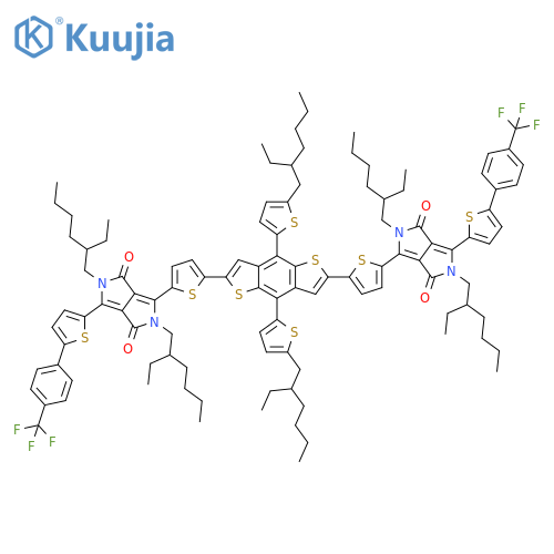 Pyrrolo[3,4-c]pyrrole-1,4-dione, 3,3'-[[4,8-bis[5-(2-ethylhexyl)-2-thienyl]benzo[1,2-b:4,5-b']dithiophene-2,6-diyl]di-5,2-thiophenediyl]bis[2,5-bis(2-ethylhexyl)-2,5-dihydro-6-[5-[4-(trifluoromethyl)phenyl]-2-thienyl]- structure