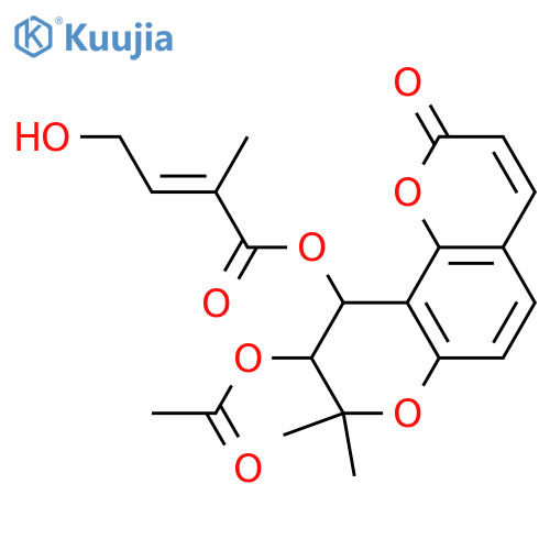 Khellactone; (9R,10R)-form, 10-O-(4-Hydroxy-2-methyl-2Z-butenoyl), 9-Ac structure
