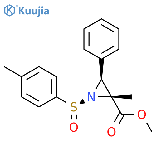 trans-(SS,2R,3S)-(+)-N-(p-toluenesulfinyl)-2-methyl-2-carbomethoxy-3-phenylaziridine structure