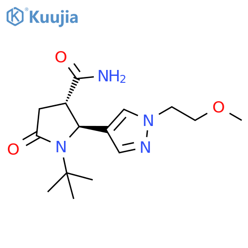3-Pyrrolidinecarboxamide, 1-(1,1-dimethylethyl)-2-[1-(2-methoxyethyl)-1H-pyrazol-4-yl]-5-oxo-, (2S,3S)- structure