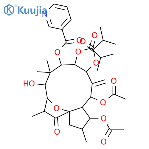 12,15-Epoxy-3,5,7,8,9,11-hexahydroxy-6(17)-jatrophen-14-one; (2β,3β,5α,7β,8α,9α,11β,12β,13β,15β)-form, 9-O-(3-Pyridinecarbonyl), 7,8-bis-O-(2-methylpropanoyl), 3,5-di-Ac structure