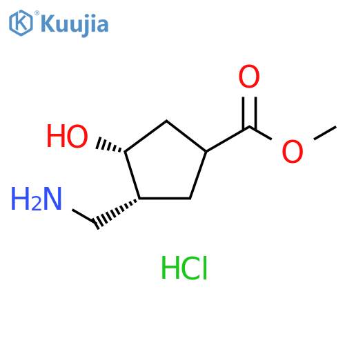 Cyclopentanecarboxylic acid, 3-(aminomethyl)-4-hydroxy-, methyl ester, hydrochloride (1:1), (3R,4R)- structure