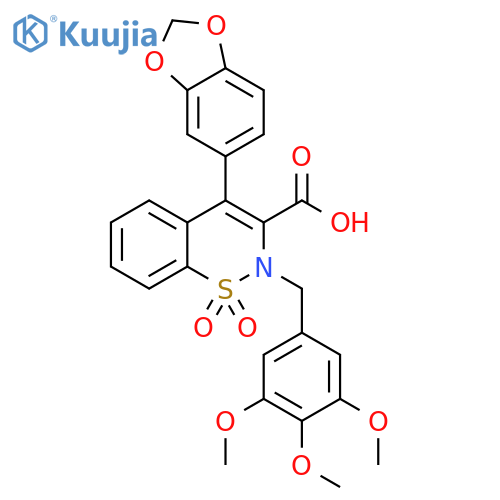 2H-1,2-Benzothiazine-3-carboxylic acid,4-(1,3-benzodioxol-5-yl)-2-[(3,4,5-trimethoxyphenyl)methyl]-, 1,1-dioxide structure