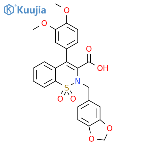 2H-1,2-Benzothiazine-3-carboxylic acid,2-(1,3-benzodioxol-5-ylmethyl)-4-(3,4-dimethoxyphenyl)-, 1,1-dioxide structure