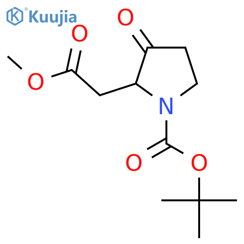 2-Methoxycarbonylmethyl-3-oxo-pyrrolidine-1-carboxylic acid tert-butyl ester structure