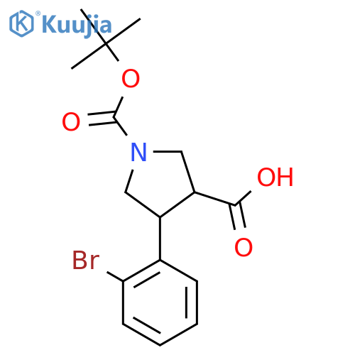 4-(2-Bromophenyl)-1-[(2-methylpropan-2-yl)oxycarbonyl]pyrrolidine-3-carboxylic acid structure