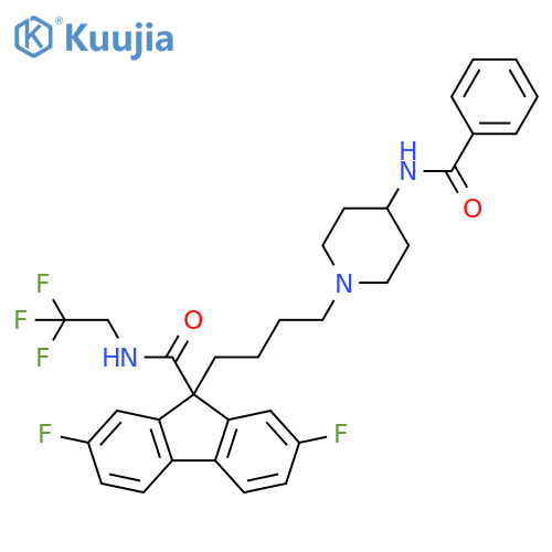 9H-Fluorene-9-carboxamide,9-[4-[4-(benzoylamino)-1-piperidinyl]butyl]-2,7-difluoro-N-(2,2,2-trifluoroethyl)- structure
