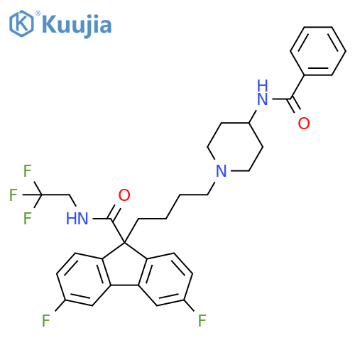 9H-Fluorene-9-carboxamide,9-[4-[4-(benzoylamino)-1-piperidinyl]butyl]-3,6-difluoro-N-(2,2,2-trifluoroethyl)- structure