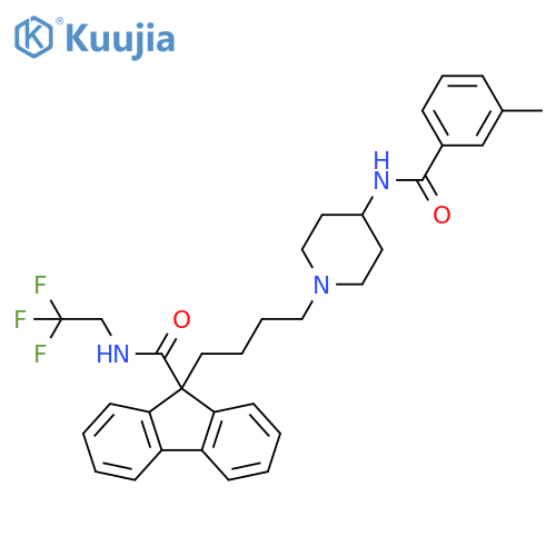 9H-Fluorene-9-carboxamide,9-[4-[4-[(3-methylbenzoyl)amino]-1-piperidinyl]butyl]-N-(2,2,2-trifluoroethyl)- structure