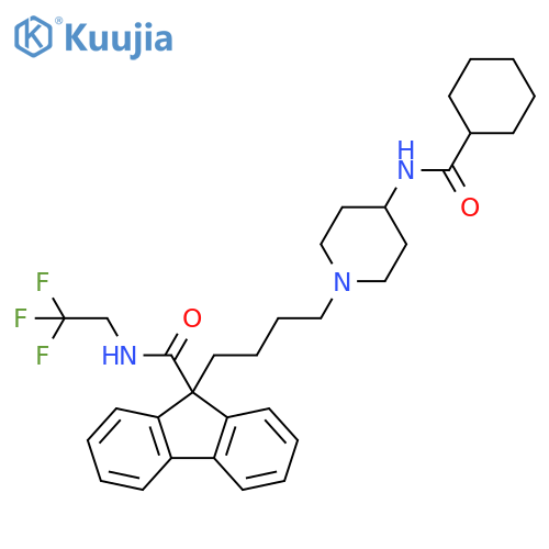 9H-Fluorene-9-carboxamide,9-[4-[4-[(cyclohexylcarbonyl)amino]-1-piperidinyl]butyl]-N-(2,2,2-trifluoroethyl)- structure