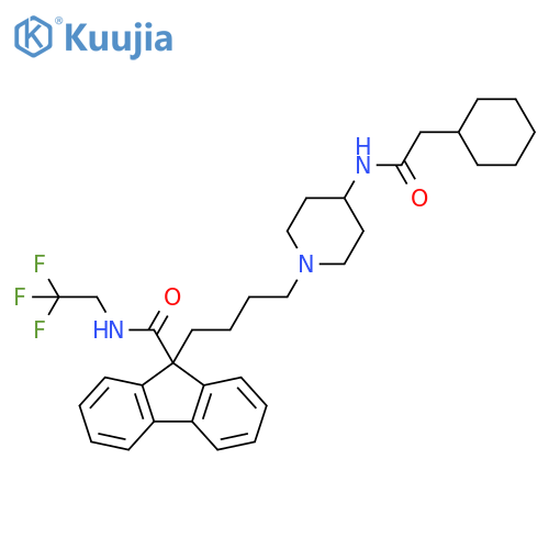 9H-Fluorene-9-carboxamide,9-[4-[4-[(cyclohexylacetyl)amino]-1-piperidinyl]butyl]-N-(2,2,2-trifluoroethyl)- structure