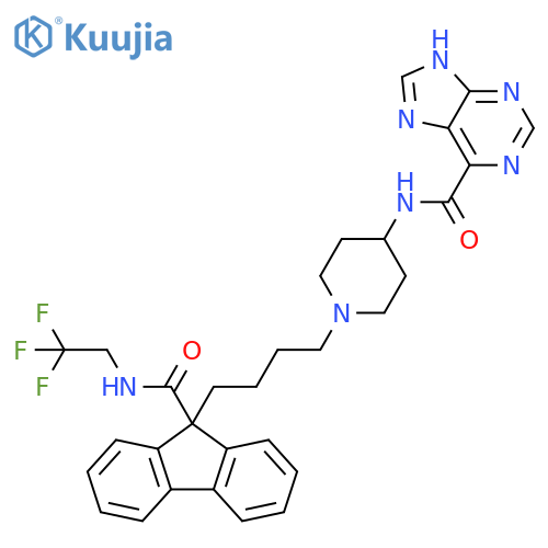 1H-Purine-6-carboxamide,N-[1-[4-[9-[[(2,2,2-trifluoroethyl)amino]carbonyl]-9H-fluoren-9-yl]butyl]-4-piperidinyl]- structure