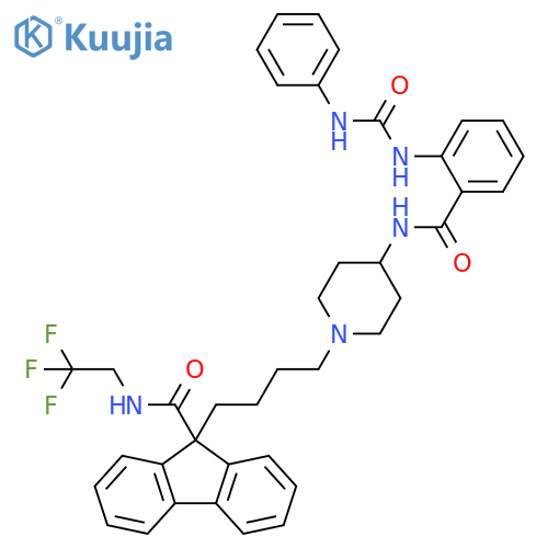 9H-Fluorene-9-carboxamide,9-[4-[4-[[2-[[(phenylamino)carbonyl]amino]benzoyl]amino]-1-piperidinyl]butyl]-N-(2,2,2-trifluoroethyl)- structure