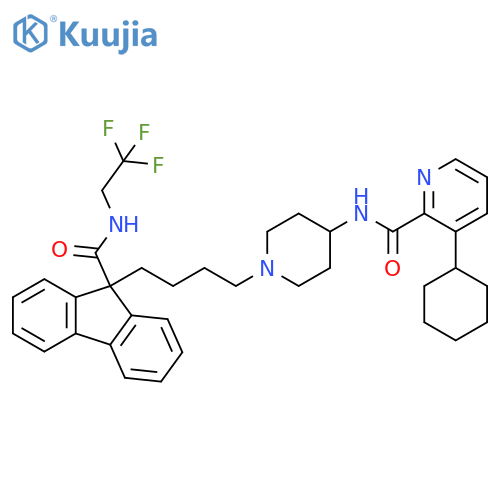 2-Pyridinecarboxamide,3-cyclohexyl-N-[1-[4-[9-[[(2,2,2-trifluoroethyl)amino]carbonyl]-9H-fluoren-9-yl]butyl]-4-piperidinyl]- structure