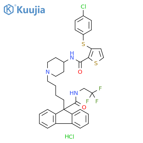 2-Thiophenecarboxamide,3-[(4-chlorophenyl)thio]-N-[1-[4-[9-[[(2,2,2-trifluoroethyl)amino]carbonyl]-9H-fluoren-9-yl]butyl]-4-piperidinyl]-, dihydrochloride structure