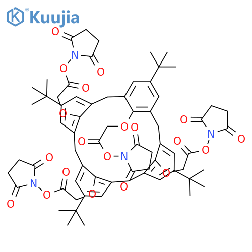 Acetic acid, 2,2',2'',2'''-[[5,11,17,23-tetrakis(1,1-dimethylethyl)pentacyclo[19.3.1.13,7.19,13.115,19]octacosa-1(25),3,5,7(28),9,11,13(27),15,17,19(26),21,23-dodecaene-25,26,27,28-tetrayl]tetrakis(oxy)]tetrakis-, 1,1',1'',1'''-tetrakis(2,5-dioxo-1-pyrrolidinyl) ester structure