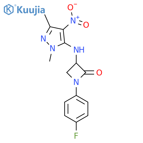 3-[(1,3-dimethyl-4-nitro-1H-pyrazol-5-yl)amino]-1-(4-fluorophenyl)azetidin-2-one structure