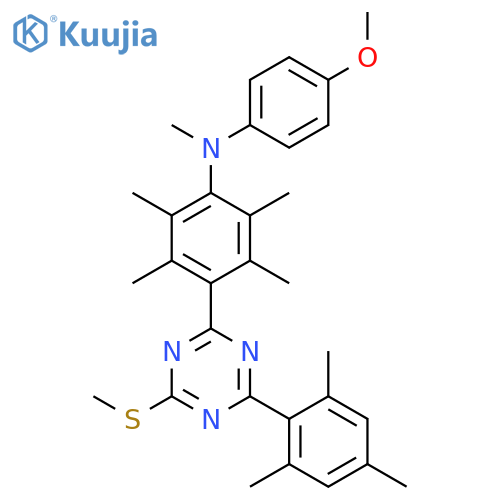 Benzenamine, N-(4-methoxyphenyl)-N,2,3,5,6-pentamethyl-4-[4-(methylthio)-6-(2,4,6-trimethylphenyl)-1,3,5-triazin-2-yl]- structure