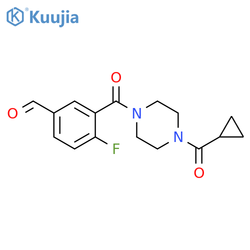 3-[4-(Cyclopropanecarbonyl)piperazine-1-carbonyl]-4-fluorobenzaldehyde structure