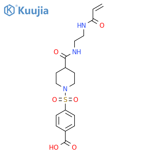 4-[(4-{[2-(Prop-2-enamido)ethyl]carbamoyl}piperidin-1-yl)sulfonyl]benzoic acid structure