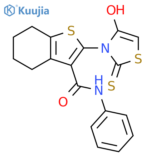 Benzo[b]thiophene-3-carboxamide,4,5,6,7-tetrahydro-2-(4-hydroxy-2-thioxo-3(2H)-thiazolyl)-N-phenyl- structure