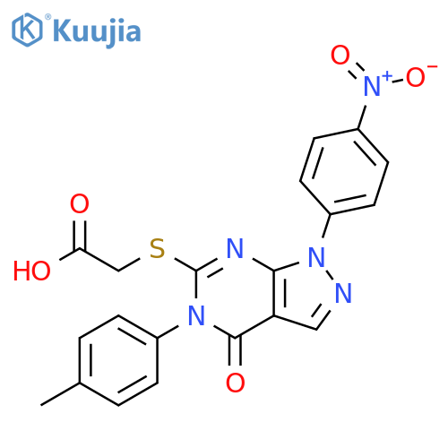 Acetic acid,[[4,5-dihydro-5-(4-methylphenyl)-1-(4-nitrophenyl)-4-oxo-1H-pyrazolo[3,4-d]pyrimidin-6-yl]thio]- structure