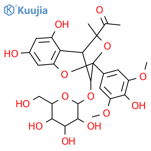 Ethanone, 1-[(2S,5S,10R)-10-(β-D-glucopyranosyloxy)-4,5-dihydro-6,8-dihydroxy-2-(4-hydroxy-3,5-dimethoxyphenyl)-4-methyl-2,5-methano-1,3-benzodioxepin-4-yl]- structure