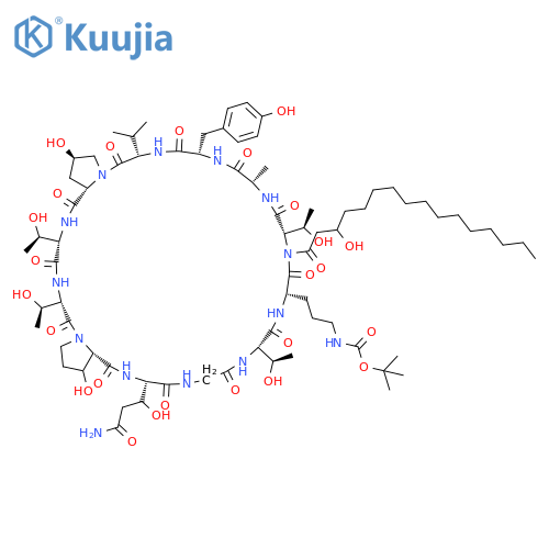 Cyclo[L-alanyl-L-tyrosyl-L-valyl-(4R)-4-hydroxy-L-prolyl-L-threonyl-L-threonyl-3-hydroxy-L-prolyl-3-hydroxy-L-glutaminylglycyl-L-threonyl-N5-[(1,1-dimethylethoxy)carbonyl]-L-ornithyl-3-hydroxyhexadecanoyl-L-threonyl] structure
