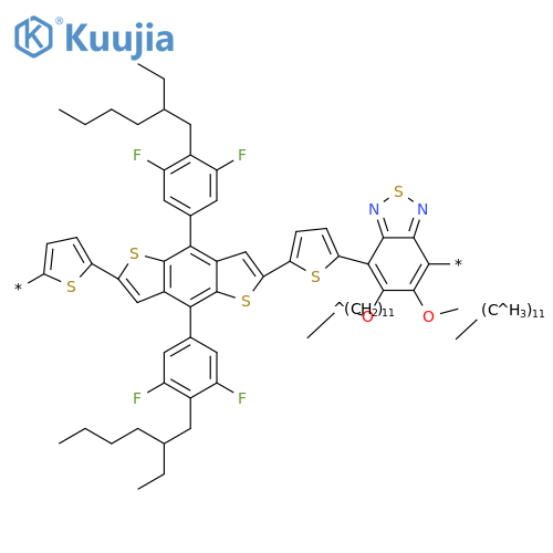 Poly[[5,6-bis(dodecyloxy)-2,1,3-benzothiadiazole-4,7-diyl]-2,5-thiophenediyl[4,8-bis[4-(2-ethylhexyl)-3,5-difluorophenyl]benzo[1,2-b:4,5-b']dithiophene-2,6-diyl]-2,5-thiophenediyl] structure