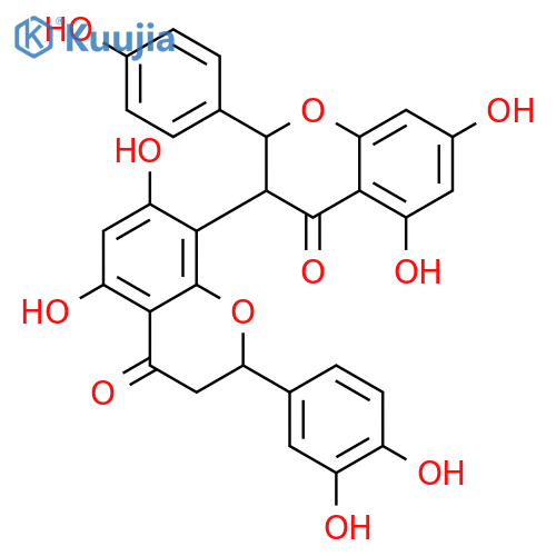 (2S,2'S,3R)-2'-(3,4-dihydroxyphenyl)-5,5',7,7'-tetrahydroxy-2-(4-hydroxyphenyl)-2,2',3,3'-tetrahydro-4H,4'H-3,8'-bichromene-4,4'-dione structure