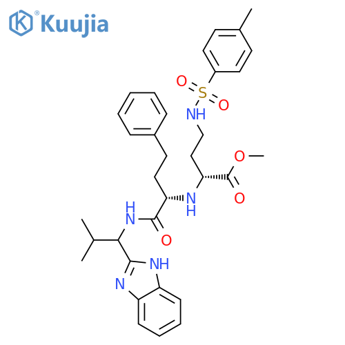 Butanoic acid, 2-[[1-[[[1-(1H-benzimidazol-2-yl)-2-methylpropyl]amino]carbonyl]-3-phenylpropyl]amino]-4-[[(4-methylphenyl)sulfonyl]amino]-, methyl ester, [2R-[2R*[S*(S*)]]]- (9CI) structure