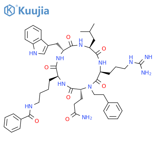 Cyclo[L-arginyl-N-(2-phenylethyl)-D-glutaminyl-N6-benzoyl-L-lysyl-D-tryptophyl-L-leucyl] structure
