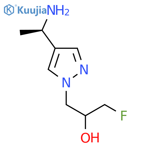1-{4-[(1R)-1-aminoethyl]-1H-pyrazol-1-yl}-3-fluoropropan-2-ol structure